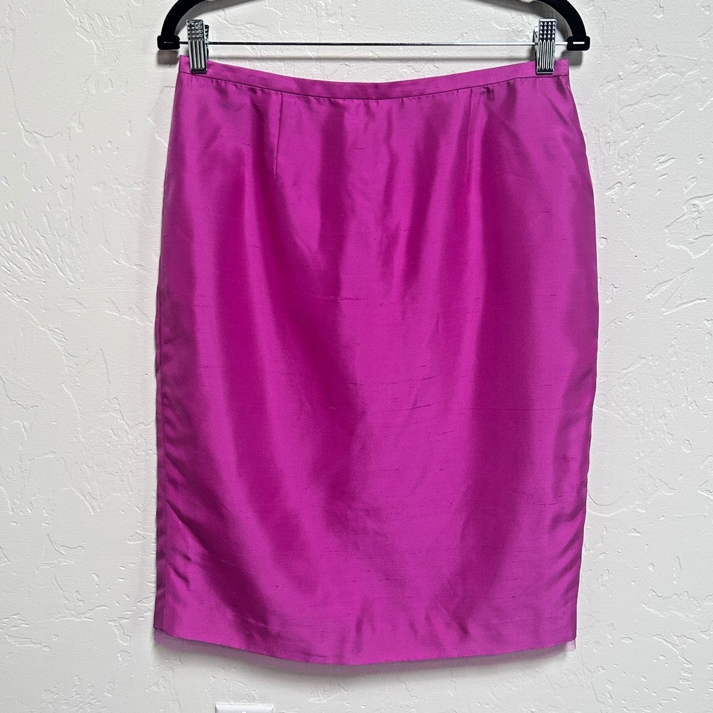 Vintage Y2K Silk Pencil Skirt M Elle Office Siren Fuchsia Pink Feminine Mesh Hem